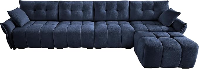 Modern Chenille Fabric 4-Seat Sofa w/Ottoman+2 Pillows, Premium Upholstery - Image 4