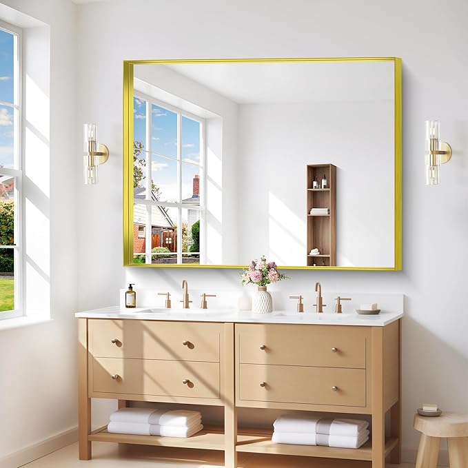 Gold Bathroom Mirror, 36x48 Inch Rectangular Framed Mirror, Large Wall Mounted - Image 2