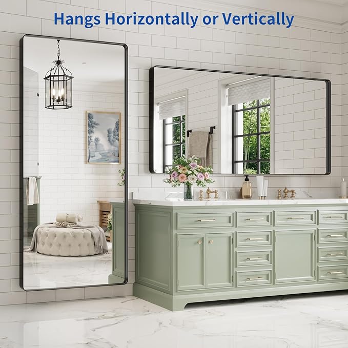 WEER Black Bathroom Mirror for Wall, 77X36 Inch Matte Black Mirror, Rectangular - Image 5