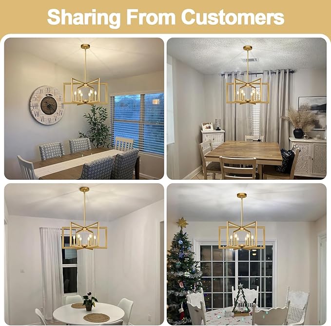 25" Modern Gold Chandelier for Dining Room, Geometric Gold Dining Room Light - Image 4