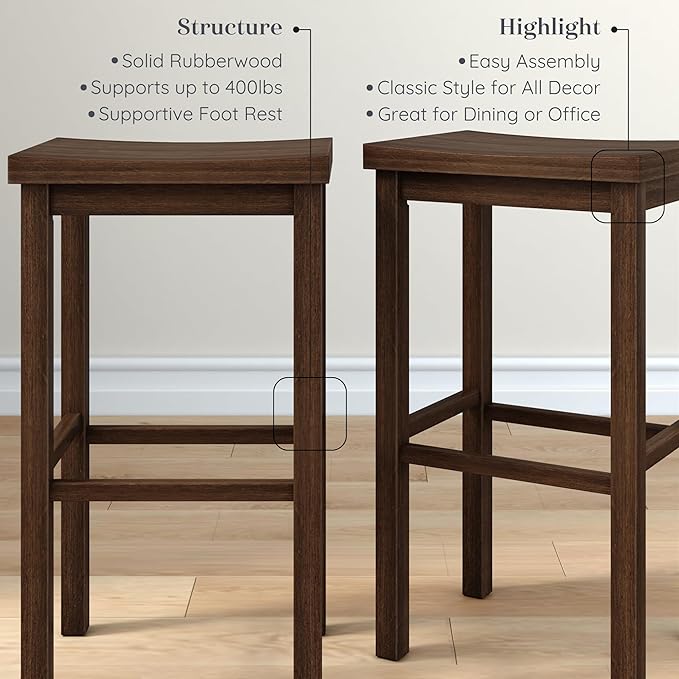 Grain & Grove Smith Collection Set of 2 Solid Wood Bar Stools, 30 inch - Image 4