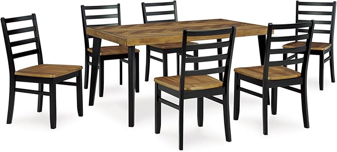 Signature Design by Ashley Blondon Rustic Chevron Dining Table and 6 Chairs by SignatureDesignbyAshley