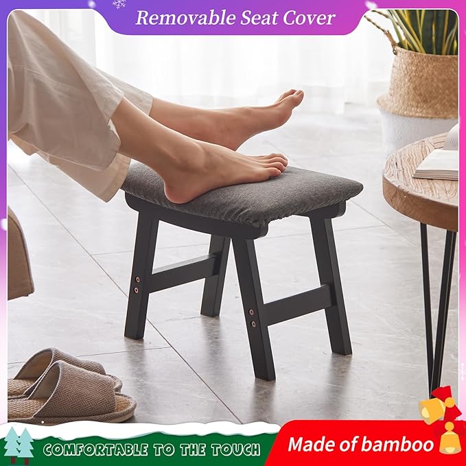 Foot Stool, Bamboo Small Sofa Foot Rest Under Desk, Extra Seating - Image 3