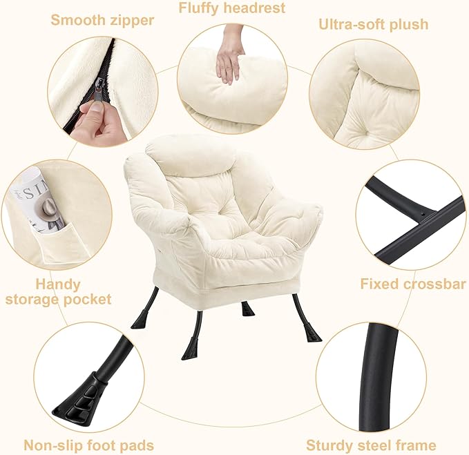Fabric Lazy Chair for Adults, Oversized Upholstered Sofa Chair, Plush Comfy - Image 5