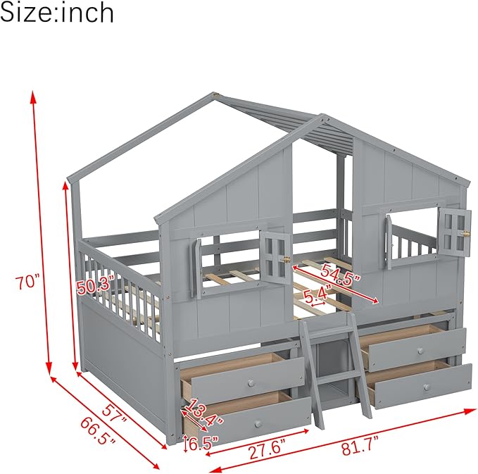 KEIKI Full Size Wooden House-Shaped Loft Bed - Image 2