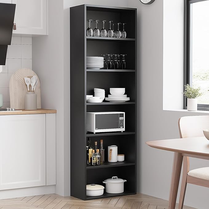 6-Tier Book Shelf, Floor Standing Open Bookcase, Wooden Display Storage Shelves - Image 8