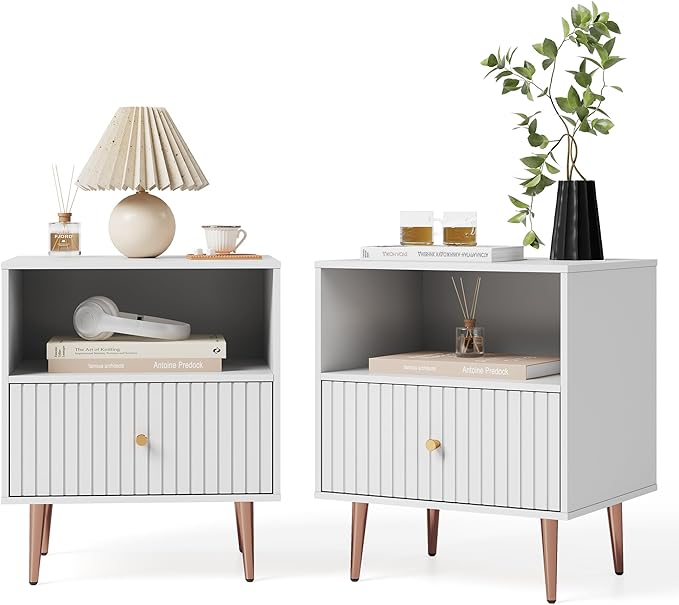 White Night Stand Set 2, Modern Bedside Table - Image 9