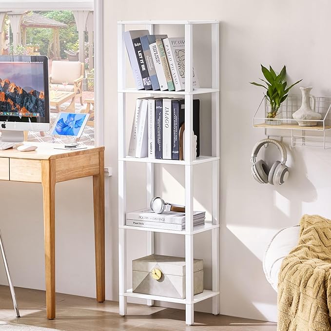 54in Tall Bookshelf 5-Tier Small Narrow Bookcase, Skinny Book Shelf by YUFAM