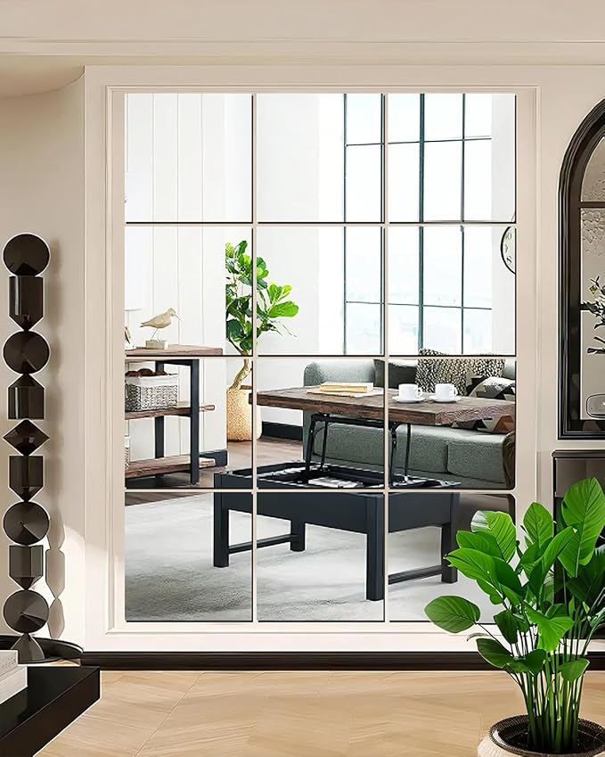 12" x 12" Glass Wall Mirror Tiles by Unknown