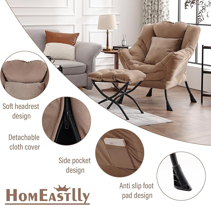Lazy Chair with Ottoman, Reading Chair with a Pillow, Leisure Sofa Armchair - Image 5