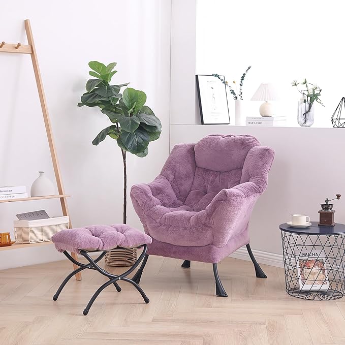 LITA Lazy Chair with Ottoman, Modern Accent Leisure Upholstered Sofa Chair - Image 4