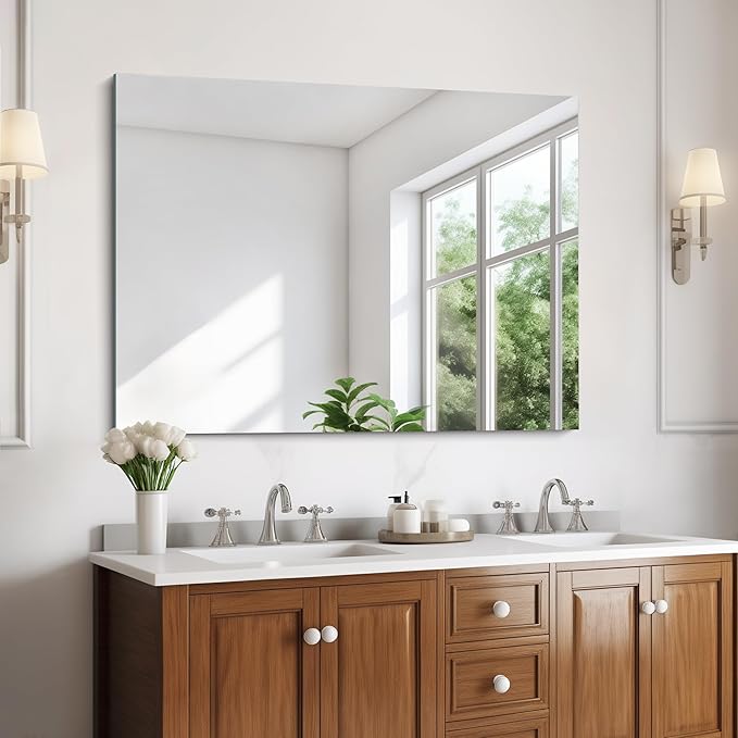 KOCUUY Frameless Mirror, Unframed Vanity Mirror, Large Rectangle Mirror by KOCUUY