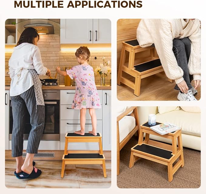 StrongTek Wood Step Stool for Adults and Kids, 17 Inch Tall, Non-Slip Step - Image 6