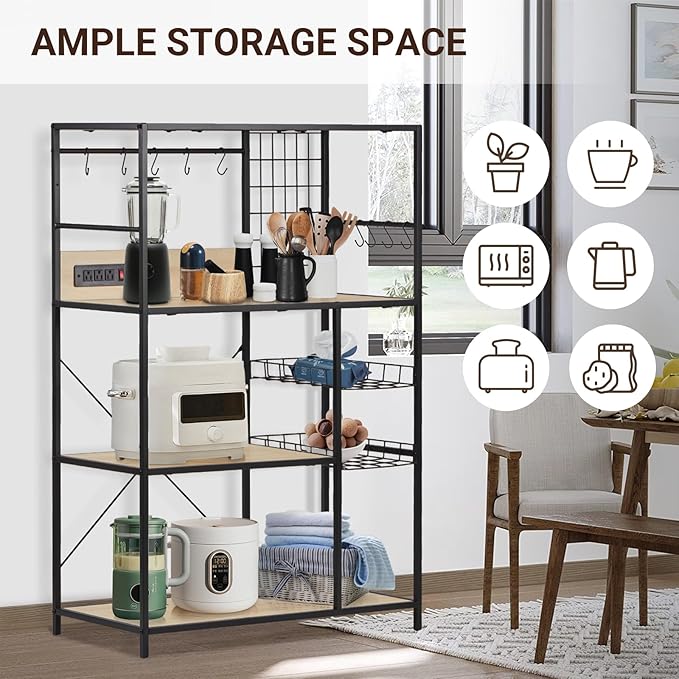 Bakers Rack with Power Outlet, Microwave Stand with Storage, Coffee Bar - Image 5