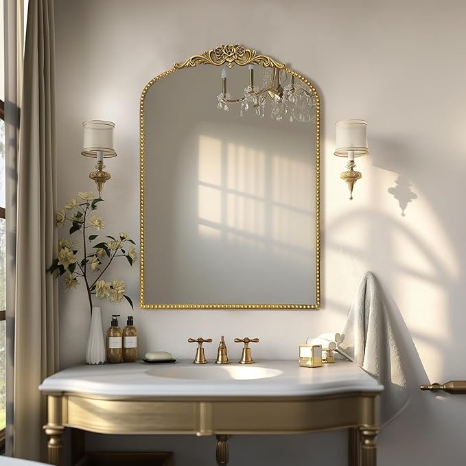 AIXI HOME Vintage Gold Arched Mirror 24"x36", Traditional Arendahl Antique - Image 9