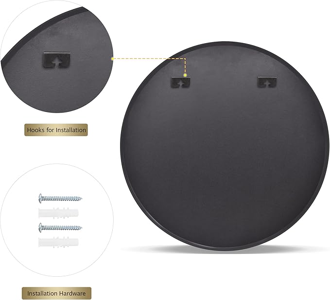 Round Mirror 23.6" Black Wall Mounted Circle Mirrors Vanity Mirror - Image 7