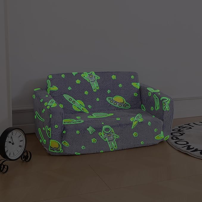 Foldable Kids Sofa, Soft Kids Fold Out Couch Glow in The Dark, Convertible Sofa - Image 2