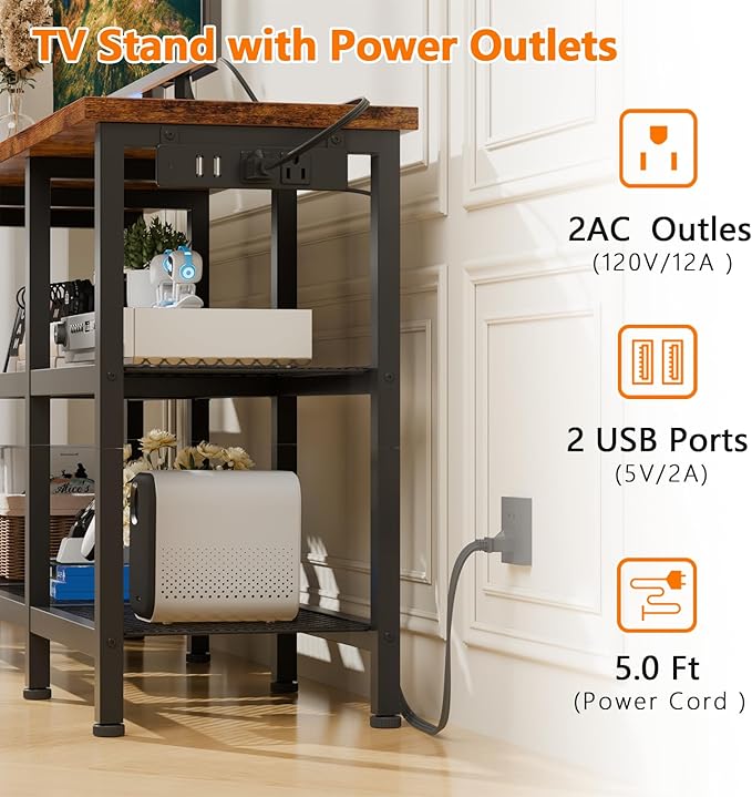 Furologee TV Stand with Power Outlets, Small Entertainment Center with Open - Image 4