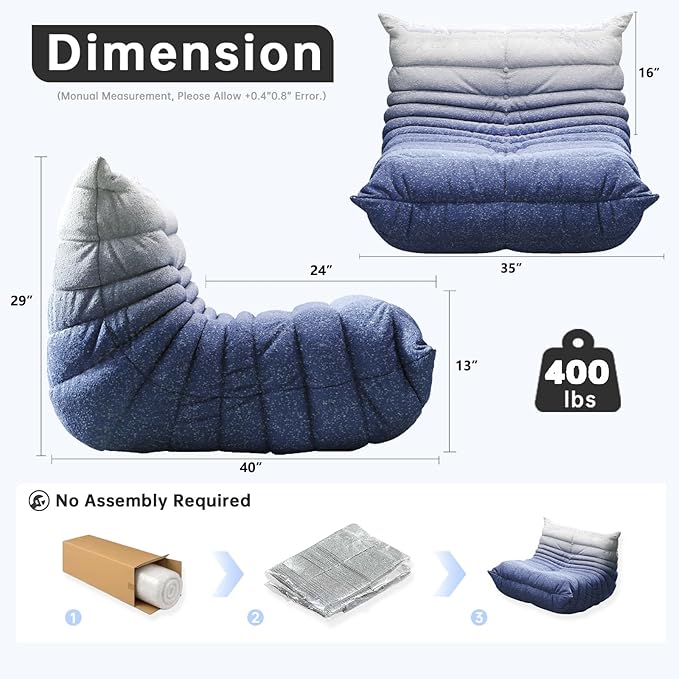 Bean Bag Chairs for Adults, BeanBag Reading Chair Memory Foam Couch, Floor - Image 2