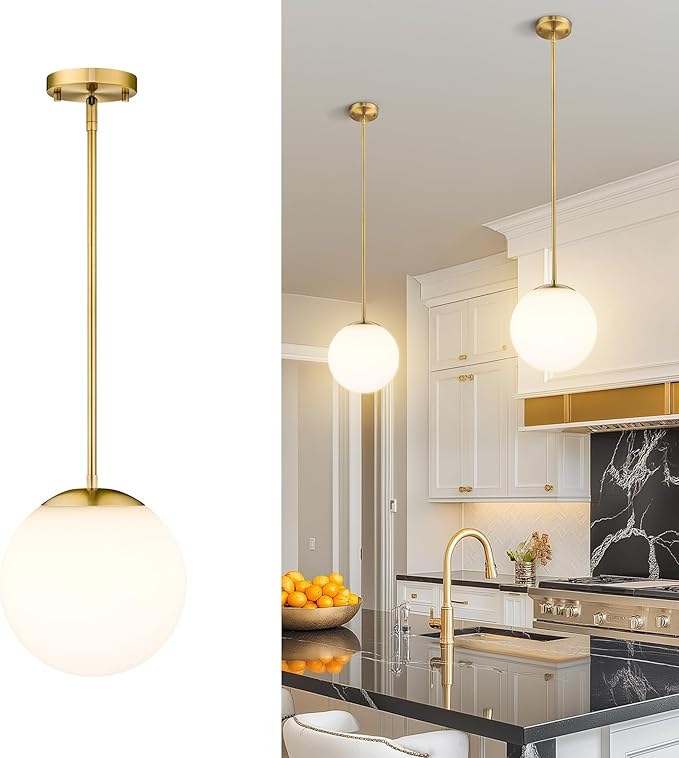 LMS 10 Inch Globe Pendant Lights, Brushed Gold Mid Century Kitchen Island Light by LMS