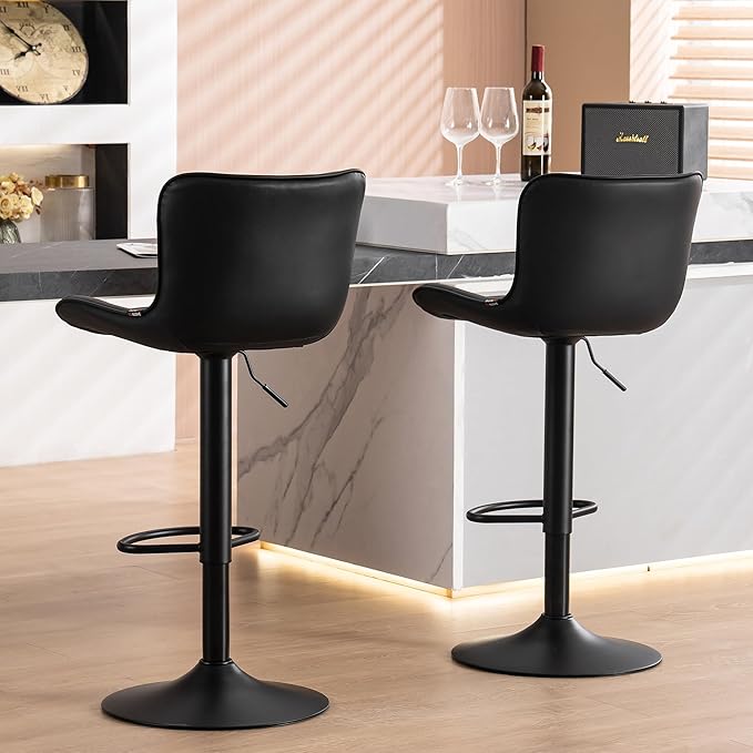 YOUNUOKE Bar Stools Set of 2 Black Barstools Adjustable Counter Height Stools - Image 6