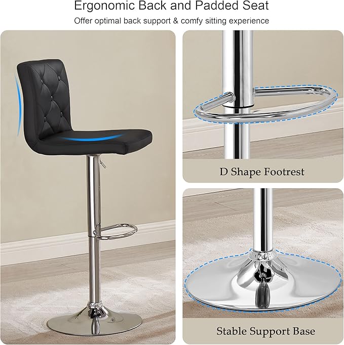 VECELO Adjustable Bar Stools Set of 2, Bar Height Stools - Image 4