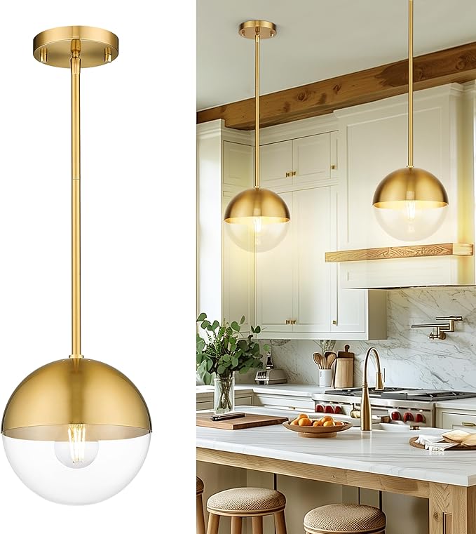 LMS Mid Century Pendant Light Fixtures, Brushed Gold Farmhouse Pendant Light by LMS