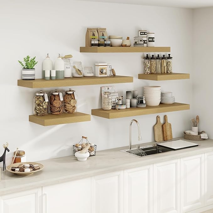 12" Deep Oak Floating Shelves, Over Toilet Long Wall Mounted Modern Farmhouse - Image 6