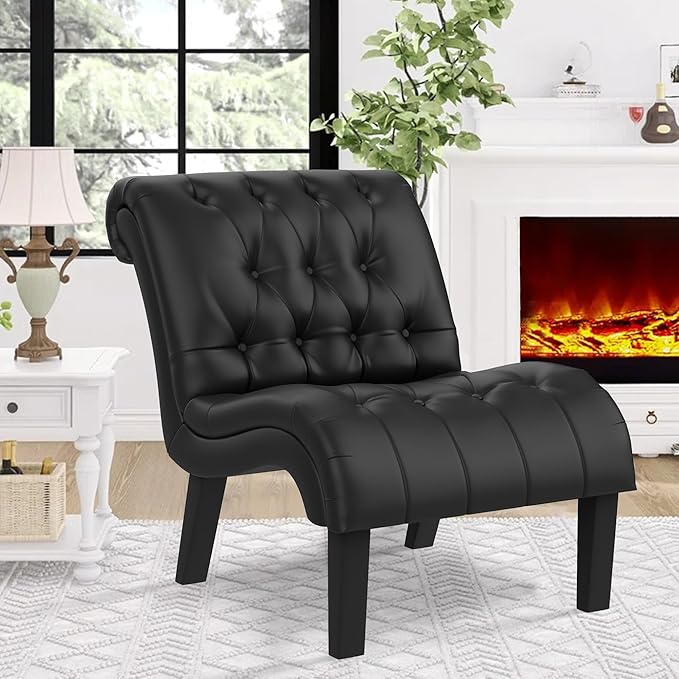 Yongqiang Black Faux Leather Accent Chair Modern Button Tufted Upholstered by lightupyourlife