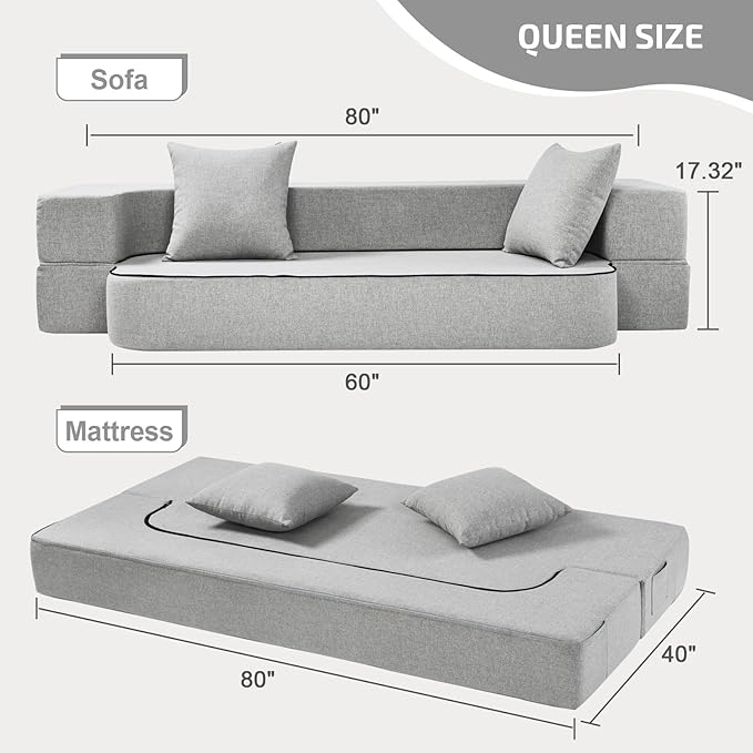 2-in-1 Folding Sofa Bed with Pillows - Image 2