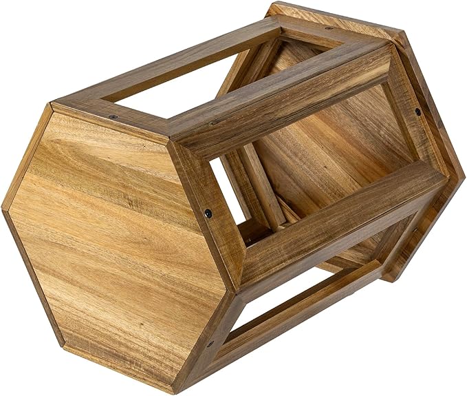 MyGift Premium Acacia Solid Wood Hexagon Designer End Table, 20 Inch Tall - Image 7