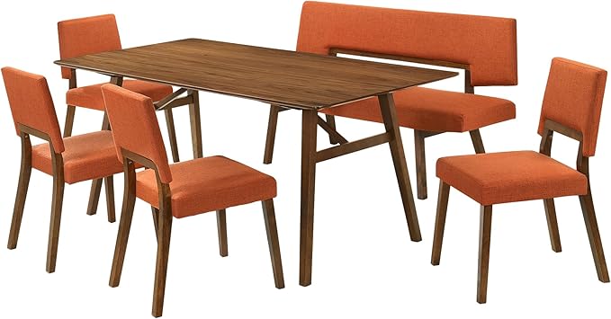 Armen Living Channell Mid Century Modern 6 Piece Walnut Wood Dining Table Set by ArmenLiving