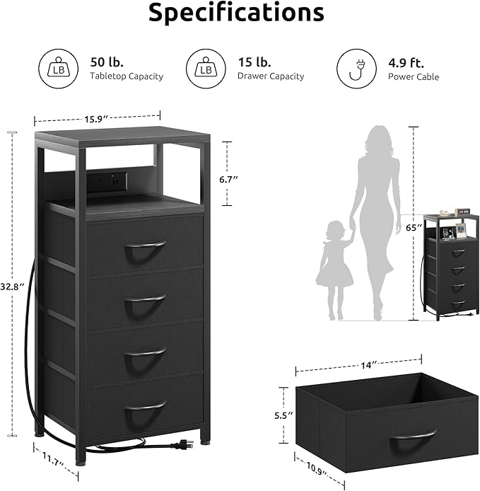 NightStand Bedside Charging Table Bedroom - Image 2