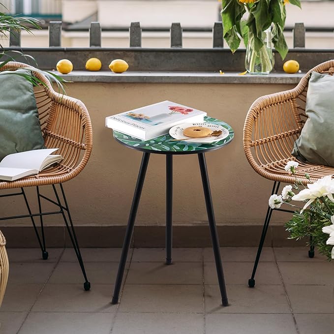 2 Packs Metal Leaf Round Side Tables 13.4" Small Outdoor Patio Round Accent - Image 2