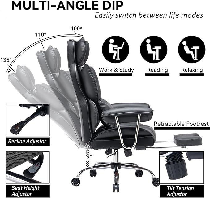 Efomao Desk Office Chair 400LBS, Big and Tall Office Chair, PU Leather Computer - Image 8