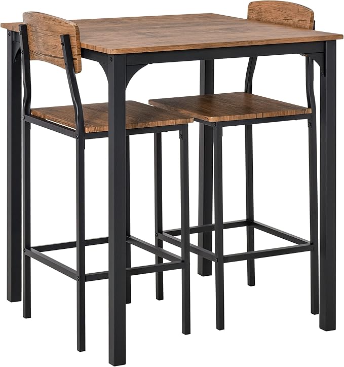 HOMCOM 3 Piece Industrial Counter Height Dining Table Set, Bar Table & Chairs by HOMCOM