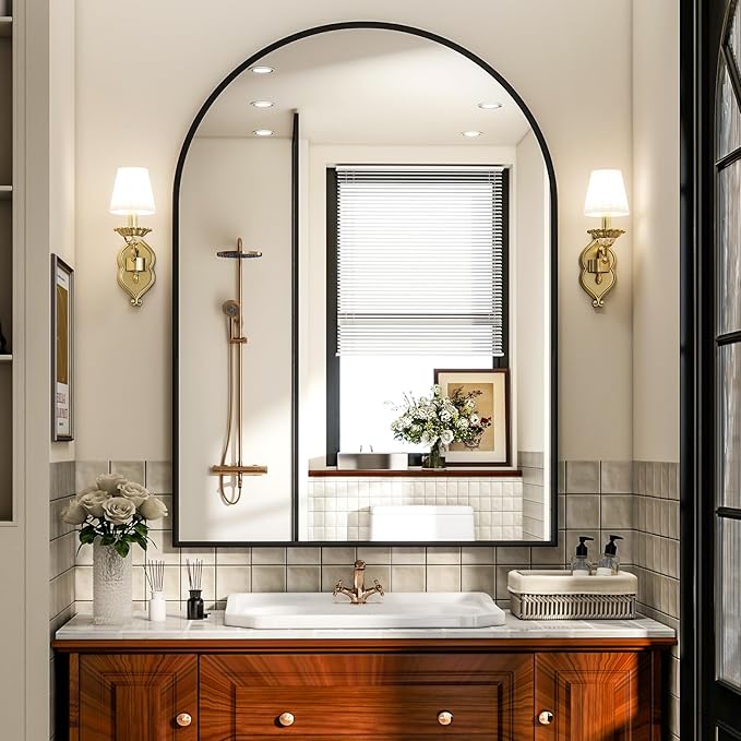 Arch Bathroom Mirror, 26x38 inch Arched Bathroom Mirror/Wall Mounted Vanity by EASLY