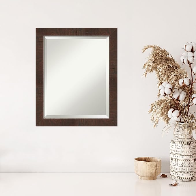 Amanti Art Brown Wall Mirror 23x19 Wildwood Brown Narrow Rectangle Bathroom - Image 5