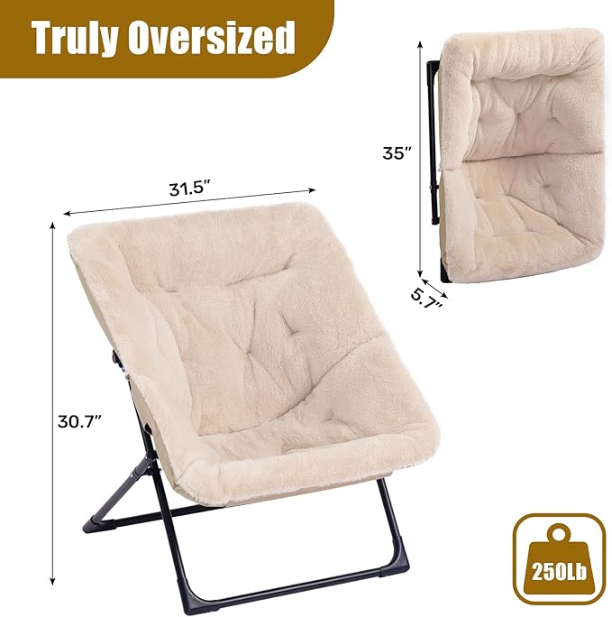 HollyHOME X-Large Saucer Chair, Comfy Oversized Folding Chair, Faux-Fur Reading - Image 3