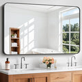 Bathroom Mirror, 55x36 inch Black Rectangle Wall Mirror, Metal Frame Rounded by WelcometoCIVENO