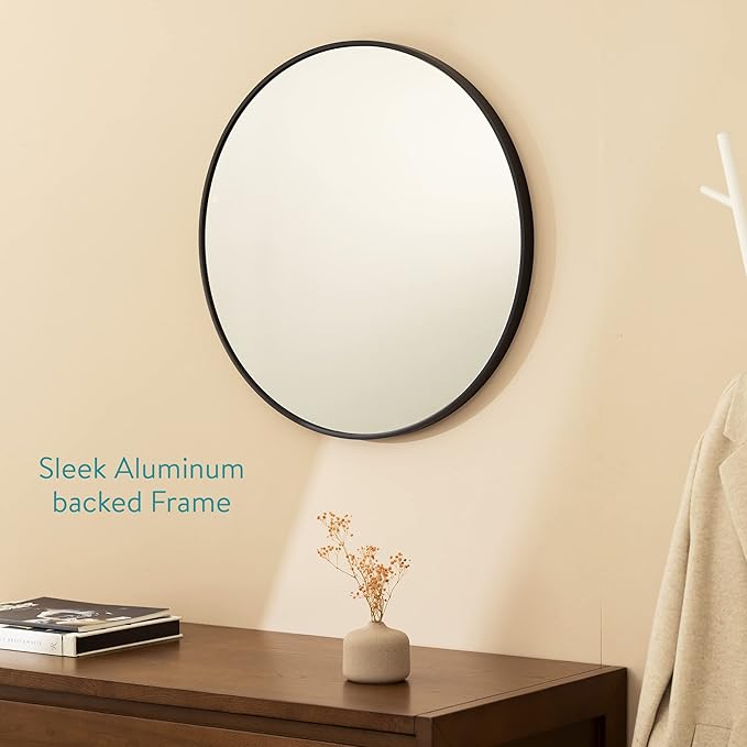 Navaris Round Mirror - 60 cm - Large Circle Wall Mirror - Image 3