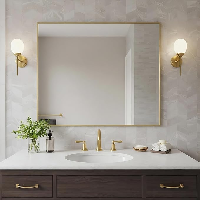 24x32 Inch Brass Bathroom Mirror - Image 3