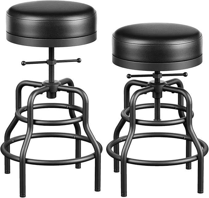 Adjustable Height Swivel Bar Stools Set of 2, 22-29 Inch Industrial Vintage Bar - Image 9