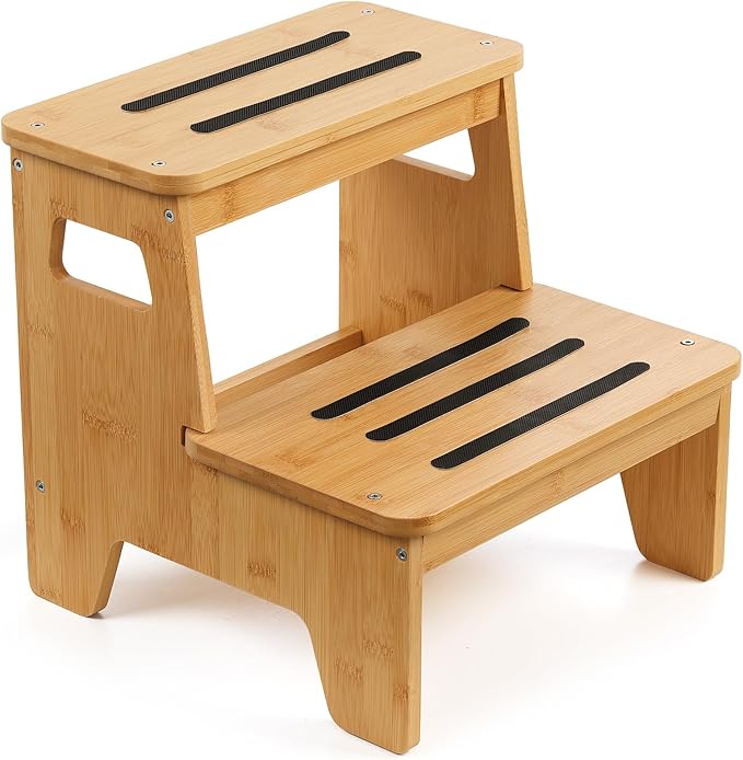 Wooden Step Stools for Kids, Heavy Duty Bamboo 2-Step Stepping Stools for by BShome