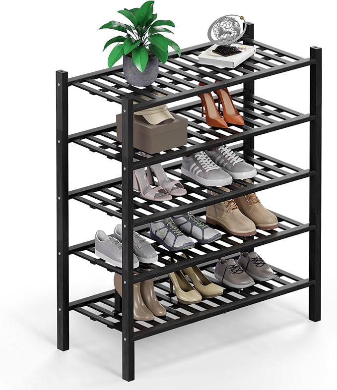 Haddockway 5 Tier Bamboo Shoe Rack Storage Organizer, Small Space 27"x11"x32" by Haddockway
