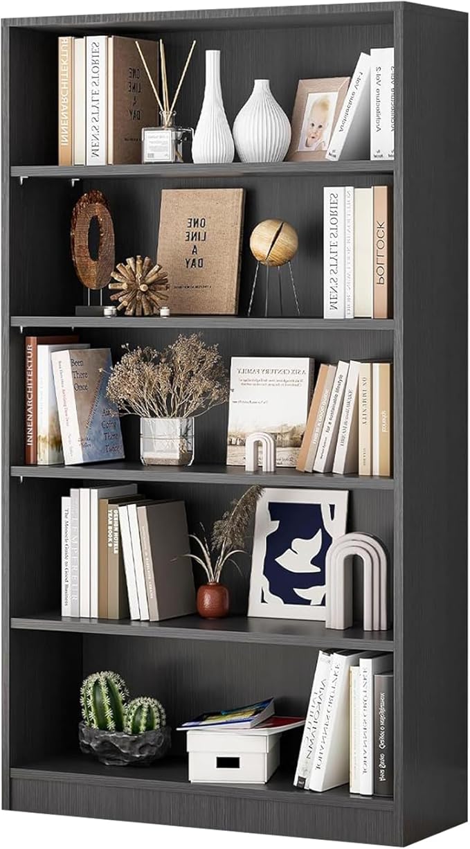 Wooden Bookshelf with Adjustable Shelves, 5 Tier Tall Bookcase - Image 7