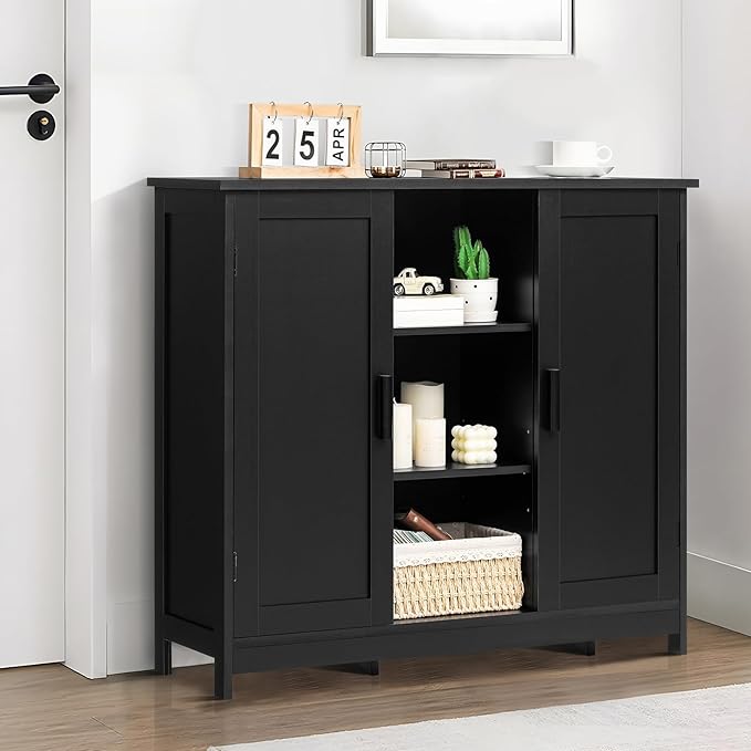 Iwell Storage Cabinet with 2 Doors and 4 Storage Shelves, Bathroom Cabinet - Image 4
