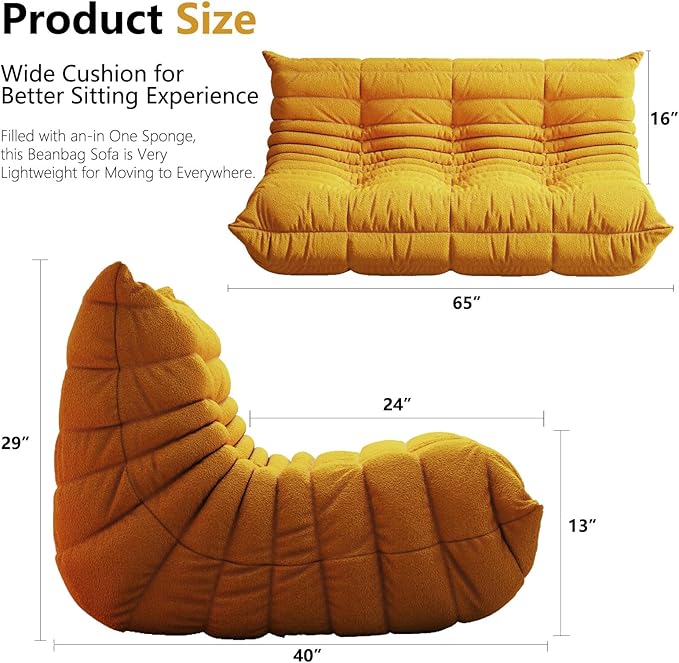 Bean Bag Chairs for Adults, BeanBag Reading Chair Memory Foam Couch 3-Seater - Image 2