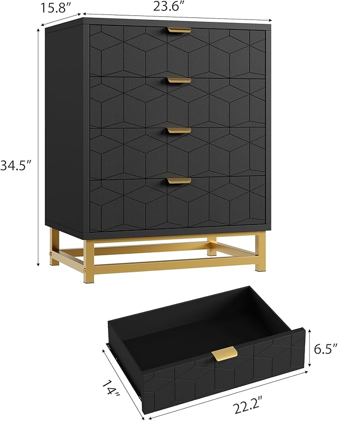 GAOMON Black Dresser, 4 Drawer Dresser - Image 2