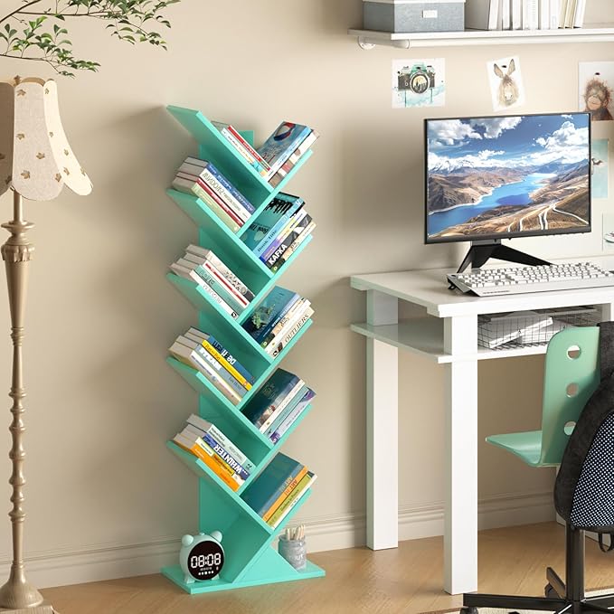 10 Tier Tree Book Shelf, Floor Standing Wood Bookshelf - Image 2